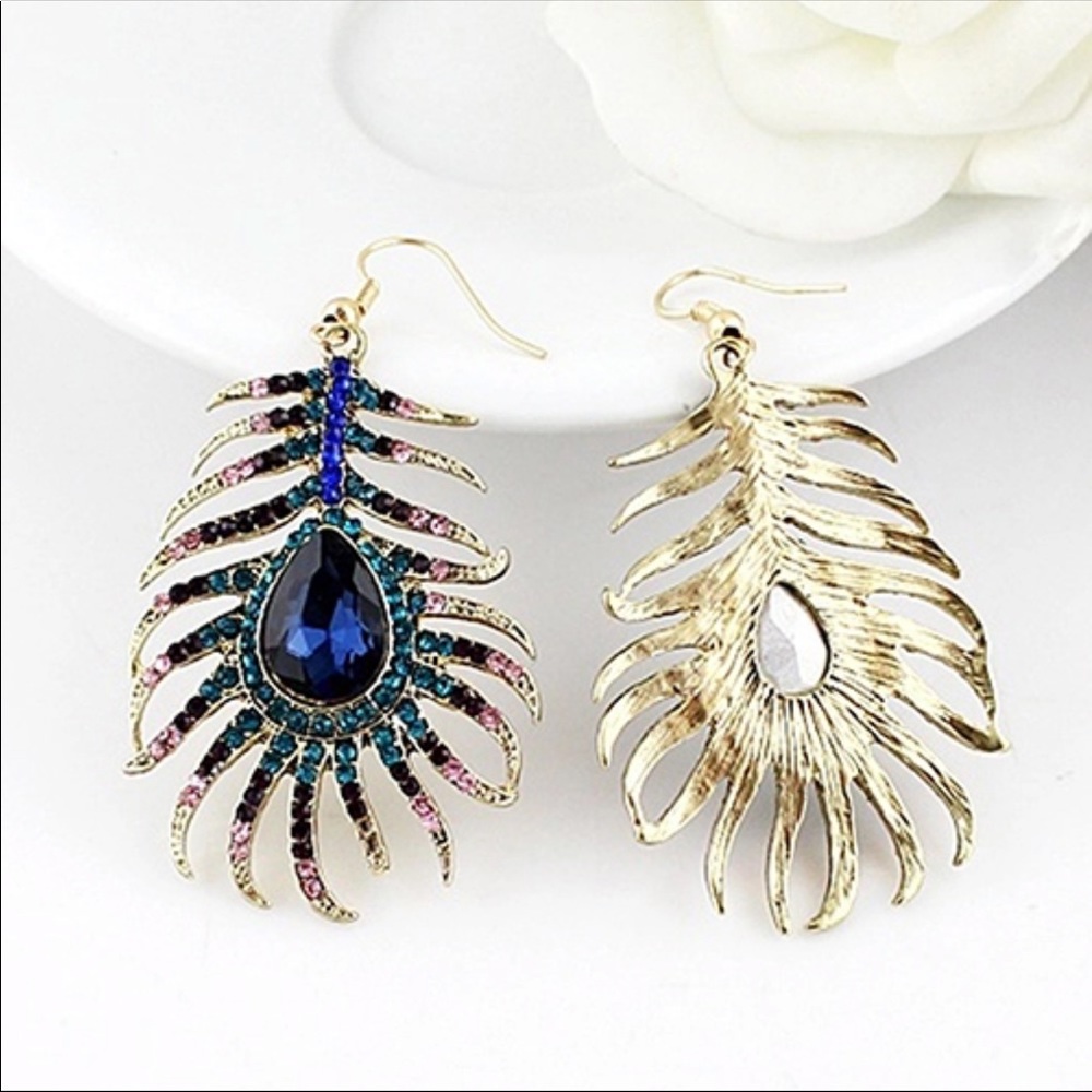 Peacock feather piercing Earrings - Picture 4 of 6
